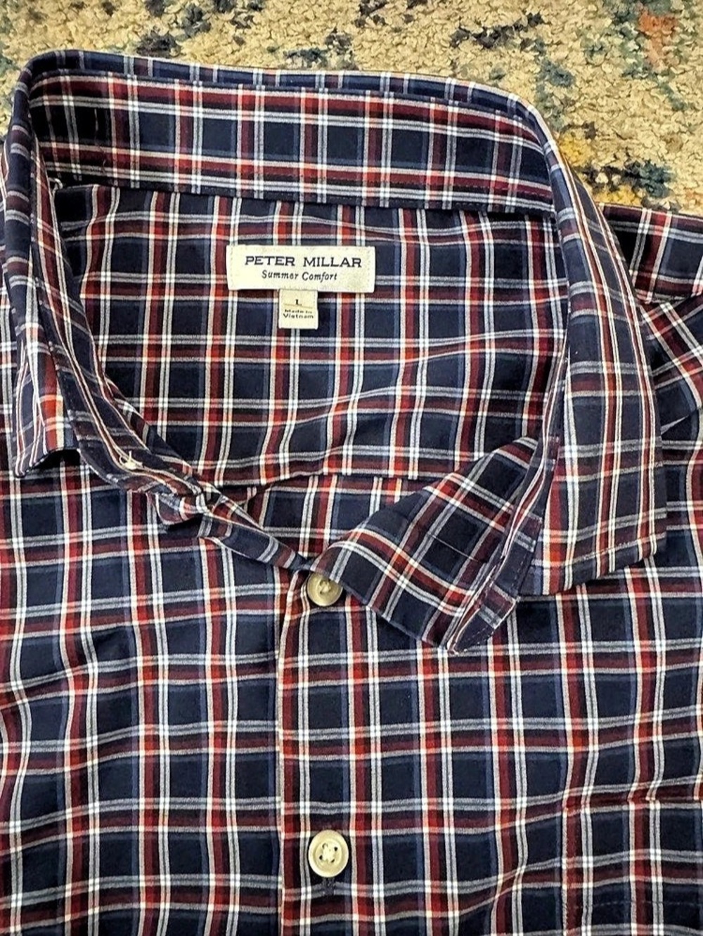 Peter Millar Men's Plaid Button Down in Blue & Red Like New